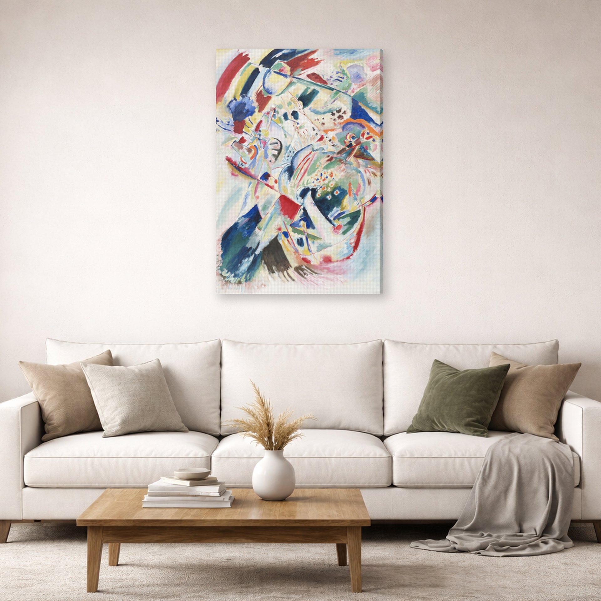 Gallery-wrapped canvas print of Wassily Kandinsky's Panel for Edwin R. Campbell No. 4 displayed on a wall in a living room