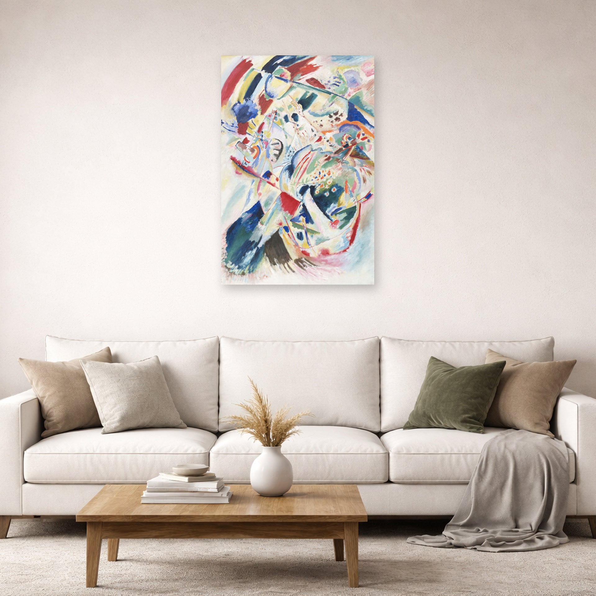 Unframed poster print of Wassily Kandinsky's Panel for Edwin R. Campbell No. 4 displayed on a wall in a living room