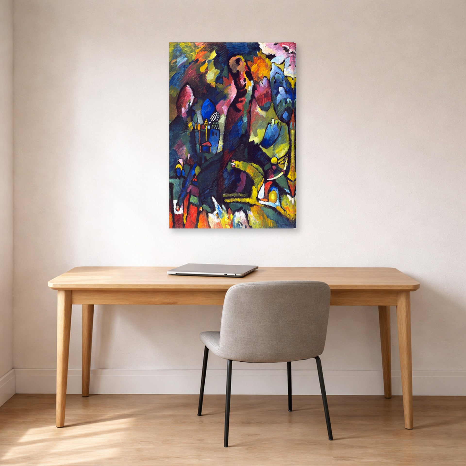 Gallery-wrapped canvas print of Wassily Kandinsky's Picture with an Archer displayed on a wall in an office