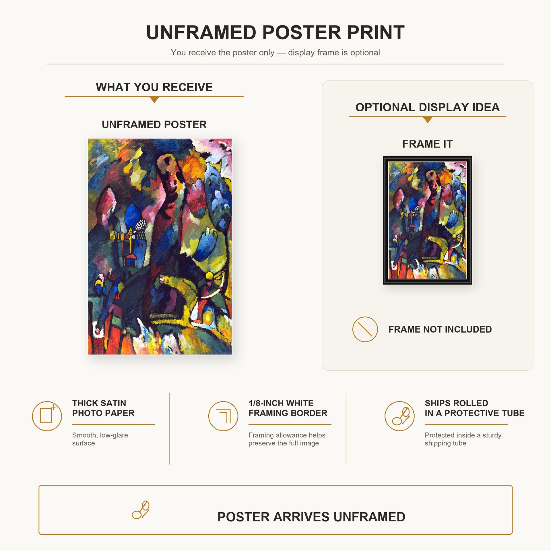 Wassily Kandinsky - Picture with an Archer poster print size comparison and framing display infographic