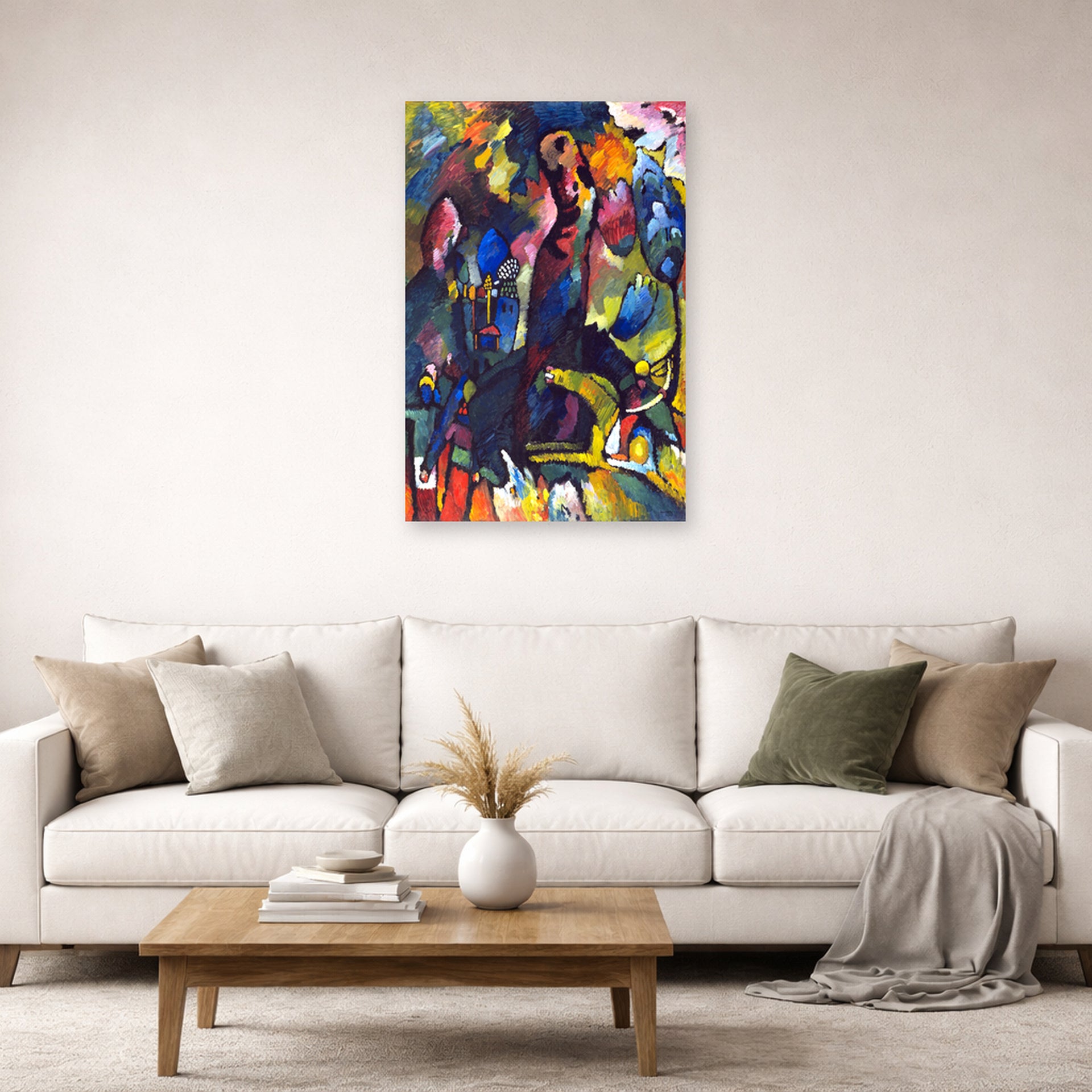 Unframed poster print of Wassily Kandinsky's Picture with an Archer displayed on a wall in a living room