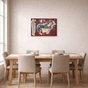Gallery-wrapped canvas print of Wassily Kandinsky's Rigid and Curved displayed on a wall in a dining room
