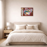 Unframed poster print of Wassily Kandinsky's Rigid and Curved displayed on a wall in a bedroom