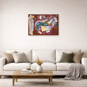 Unframed poster print of Wassily Kandinsky's Rigid and Curved displayed on a wall in a living room