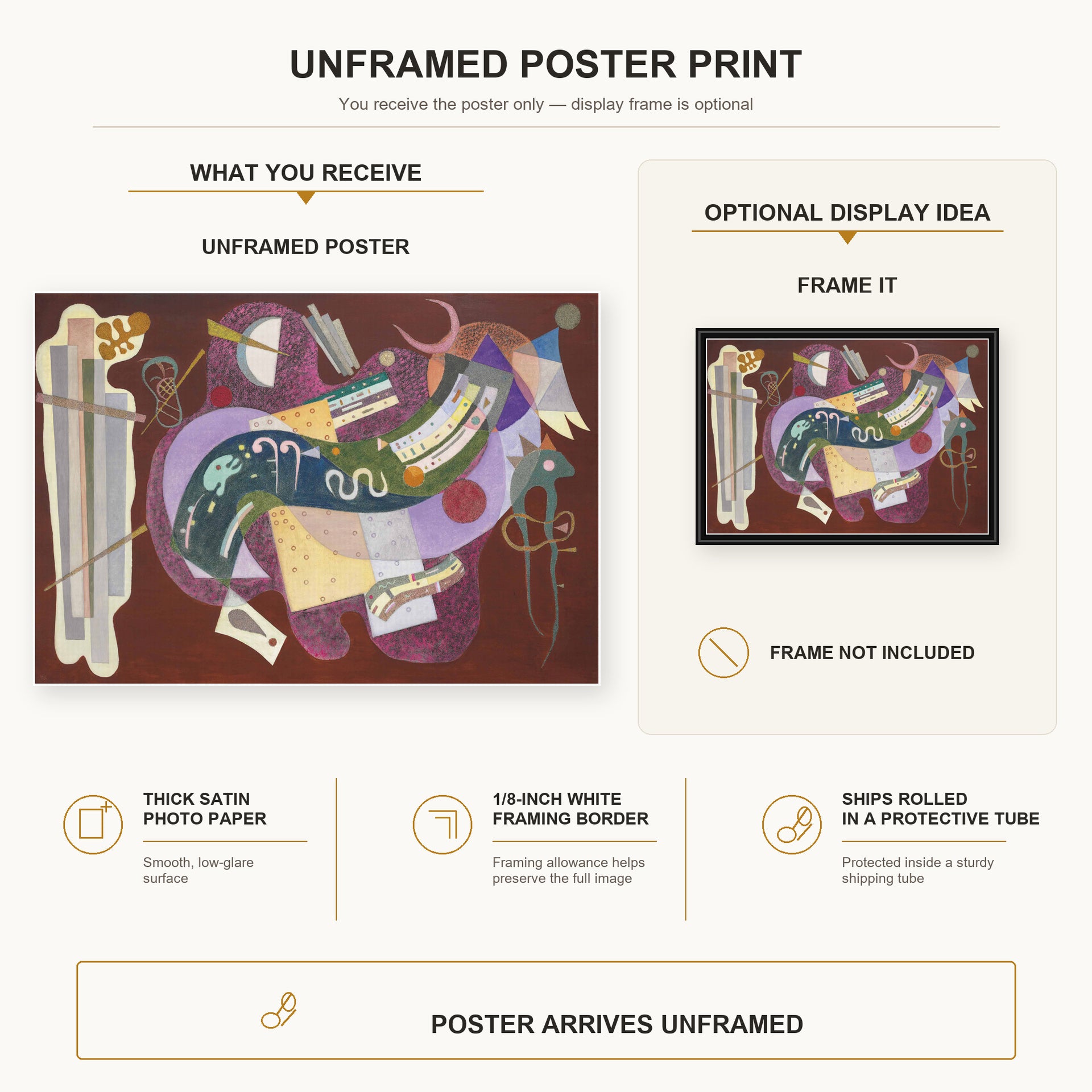Wassily Kandinsky - Rigide Et Courbe poster print size comparison and framing display infographic