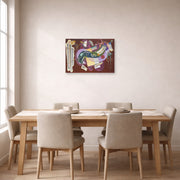 Unframed poster print of Wassily Kandinsky's Rigide Et Courbe displayed on a wall in a dining room