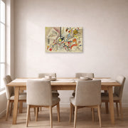 Gallery-wrapped canvas print of Wassily Kandinsky's Sans Titre displayed on a wall in a dining room