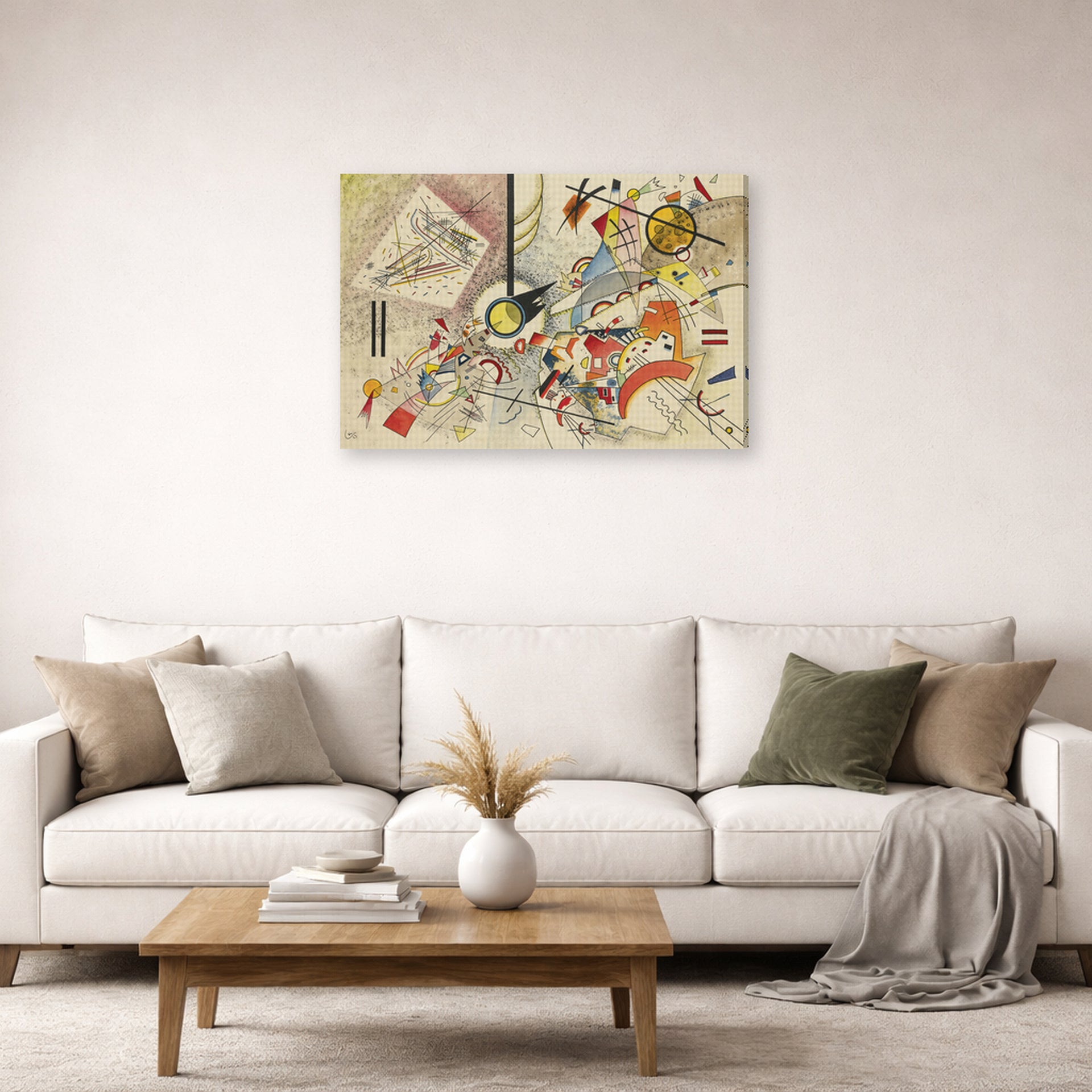 Gallery-wrapped canvas print of Wassily Kandinsky's Sans Titre displayed on a wall in a living room