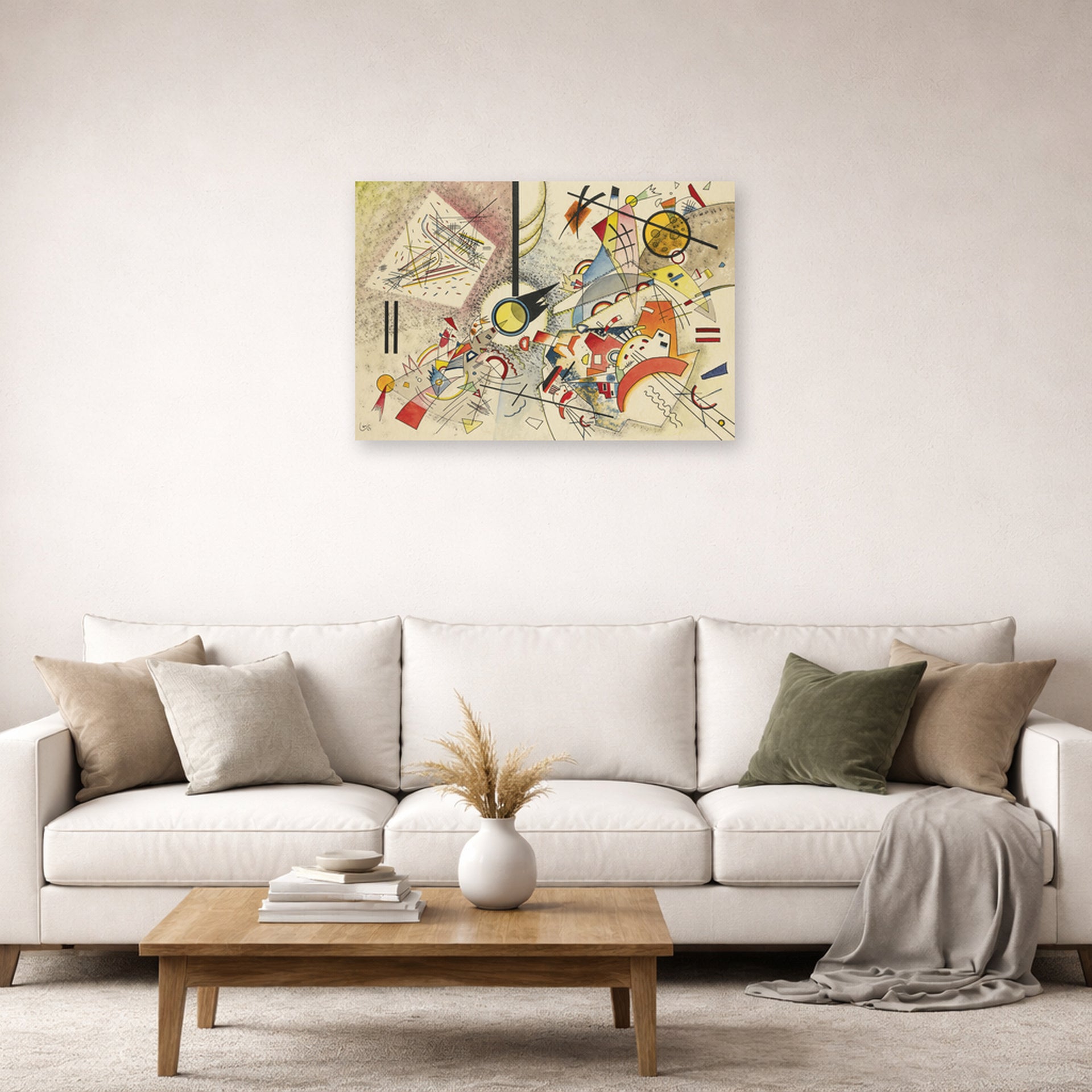 Unframed poster print of Wassily Kandinsky's Sans Titre displayed on a wall in a living room
