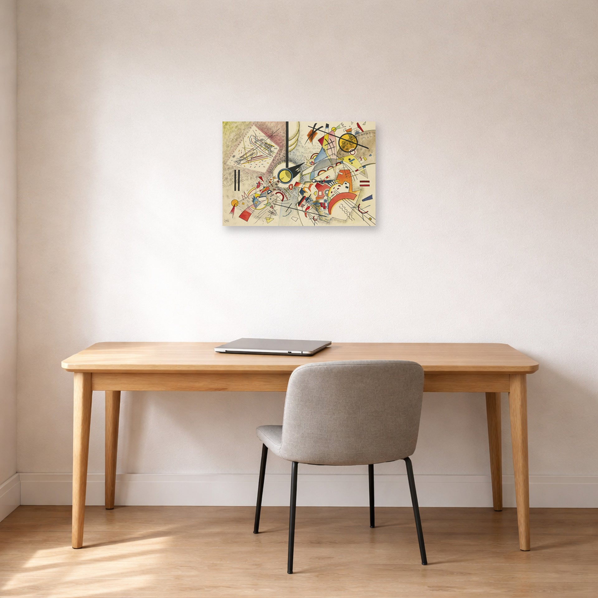 Unframed poster print of Wassily Kandinsky's Sans Titre displayed on a wall in an office