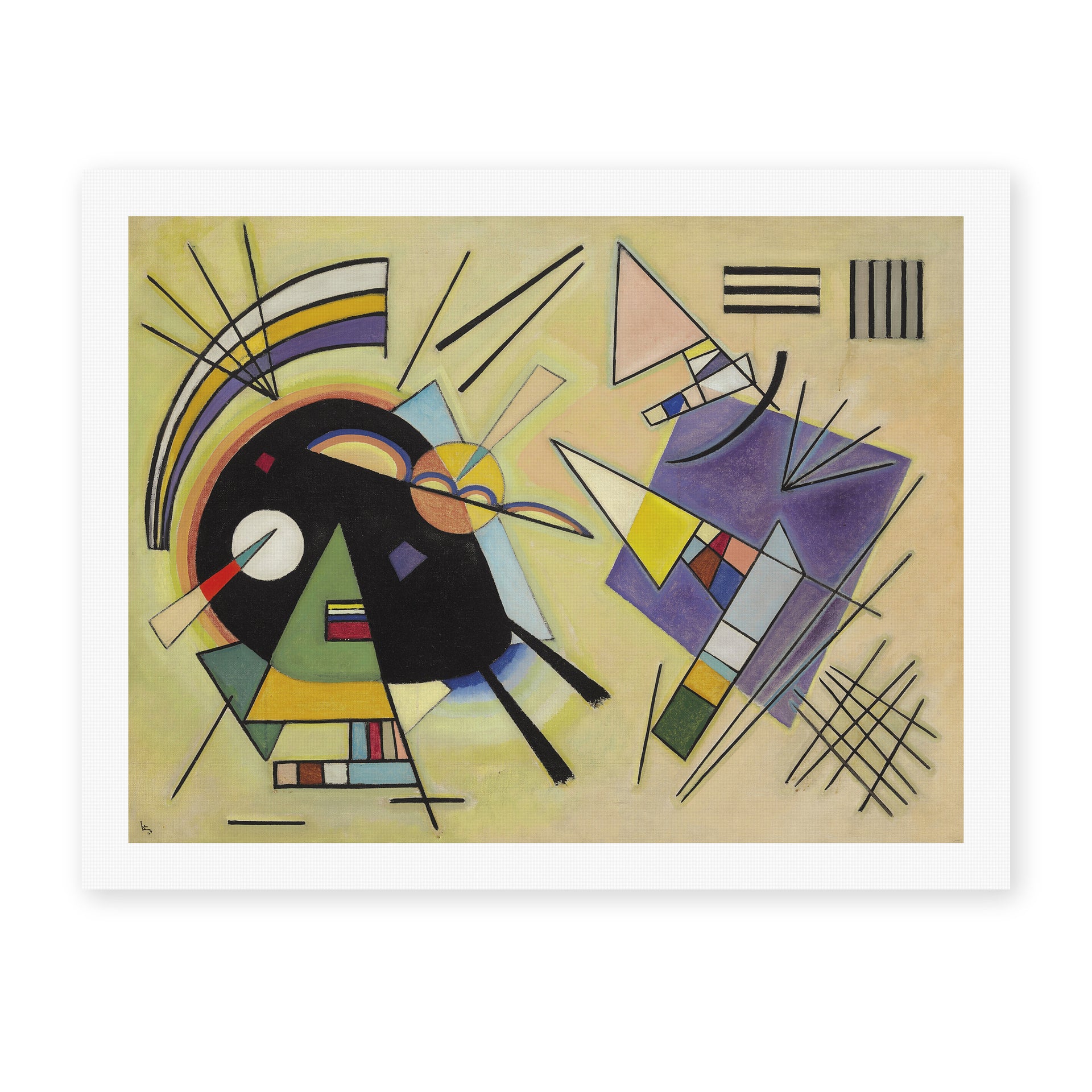 Wassily Kandinsky's 'Schwarz Ind Violett' painting reproduced as a rolled canvas print