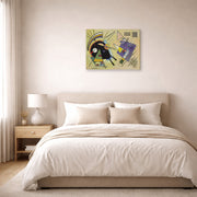Gallery-wrapped canvas print of Wassily Kandinsky's Schwarz Ind Violett displayed on a wall in a bedroom