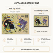 Wassily Kandinsky - Schwarz Ind Violett poster print size comparison and framing display infographic