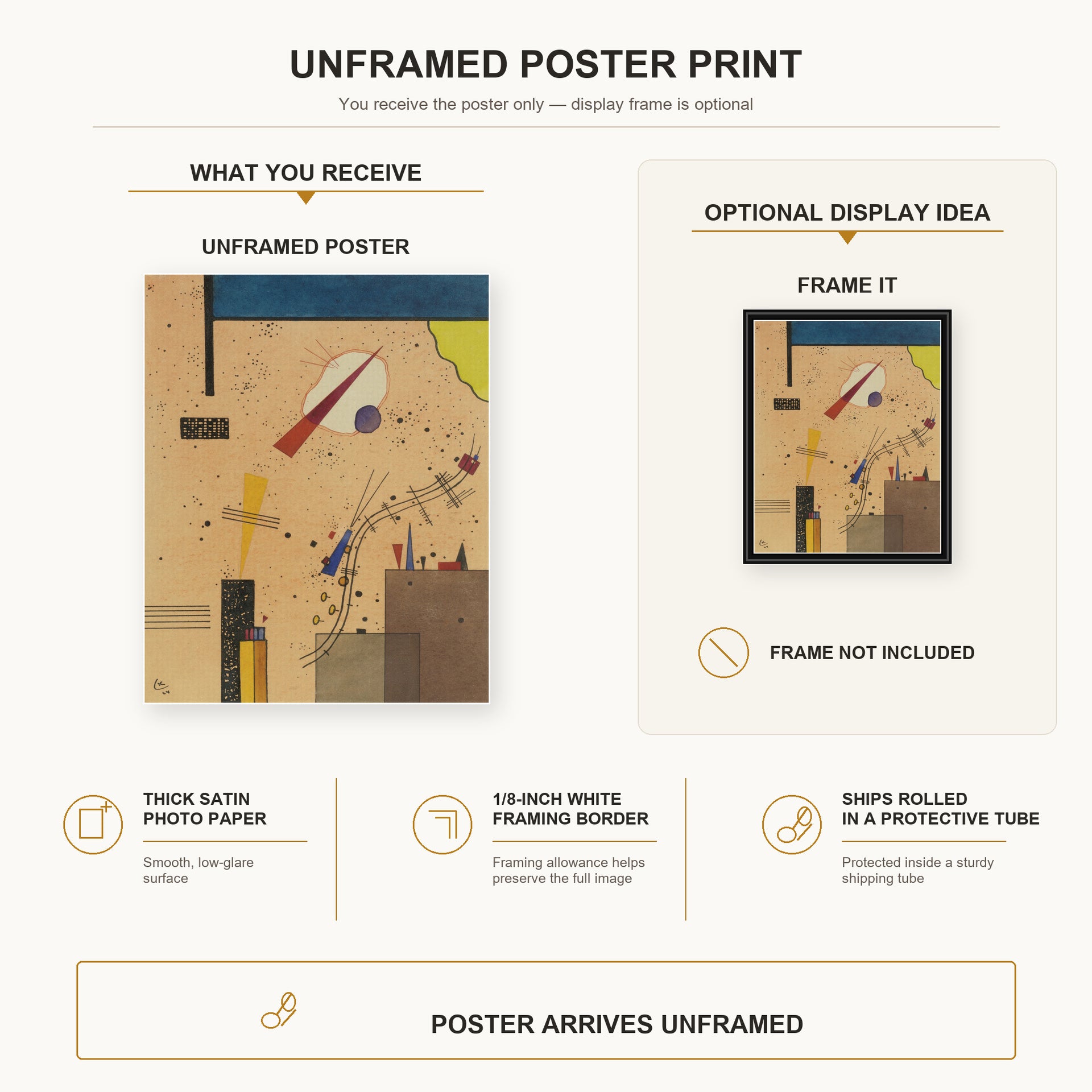 Wassily Kandinsky - Spritze (Spray) poster print size comparison and framing display infographic