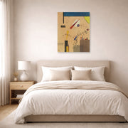 Unframed poster print of Wassily Kandinsky's Spritze (Spray) displayed on a wall in a bedroom