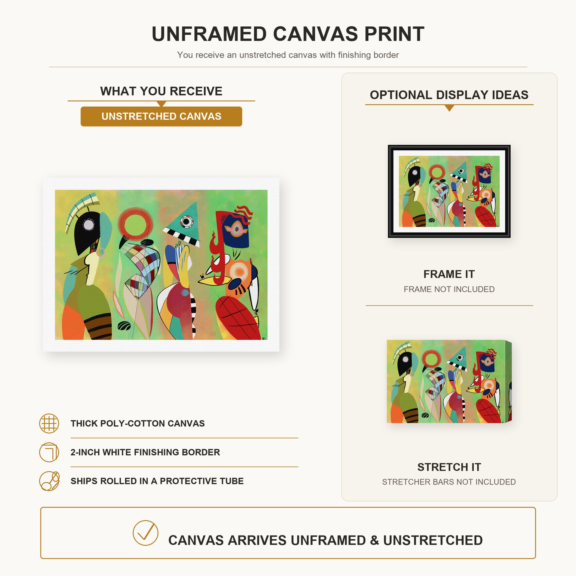 Wassily Kandinsky - The Muses canvas print size comparison and framing display infographic