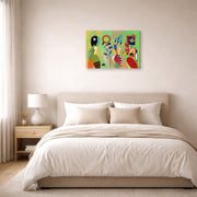 Gallery-wrapped canvas print of Wassily Kandinsky's The Muses displayed on a wall in a bedroom