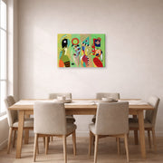 Gallery-wrapped canvas print of Wassily Kandinsky's The Muses displayed on a wall in a dining room