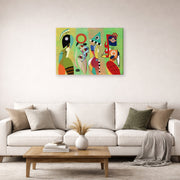 Gallery-wrapped canvas print of Wassily Kandinsky's The Muses displayed on a wall in a living room