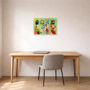 Unframed poster print of Wassily Kandinsky's The Muses displayed on a wall in an office