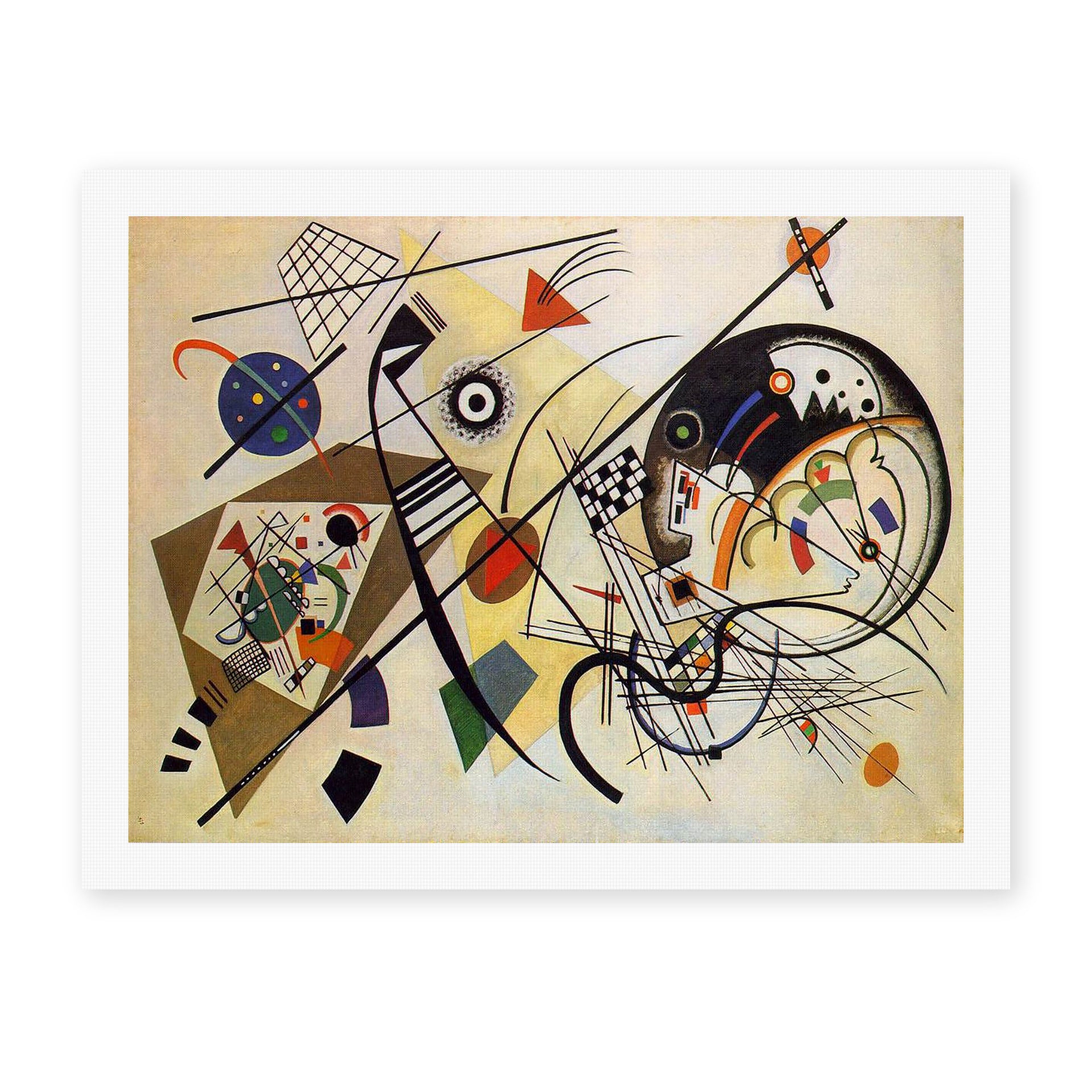 Wassily Kandinsky's 'Throughgoing line' painting reproduced as a rolled canvas print