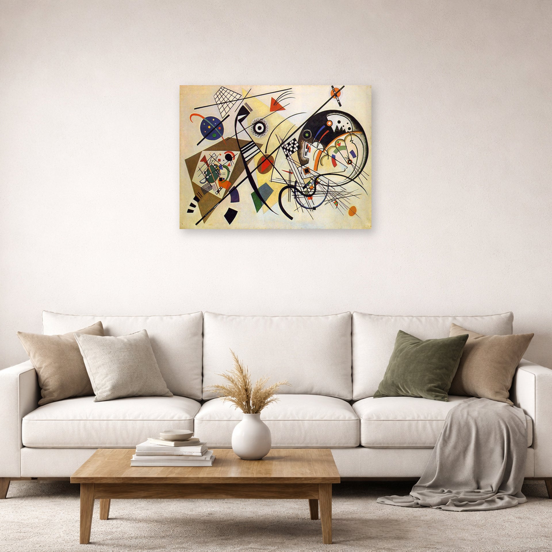 Unframed poster print of Wassily Kandinsky's Throughgoing line displayed on a wall in a living room