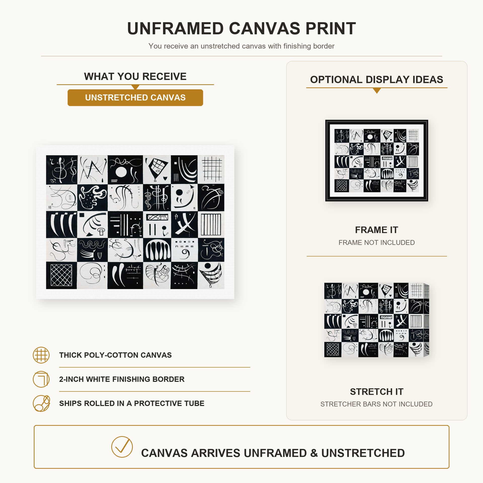 Wassily Kandinsky - Trente canvas print size comparison and framing display infographic