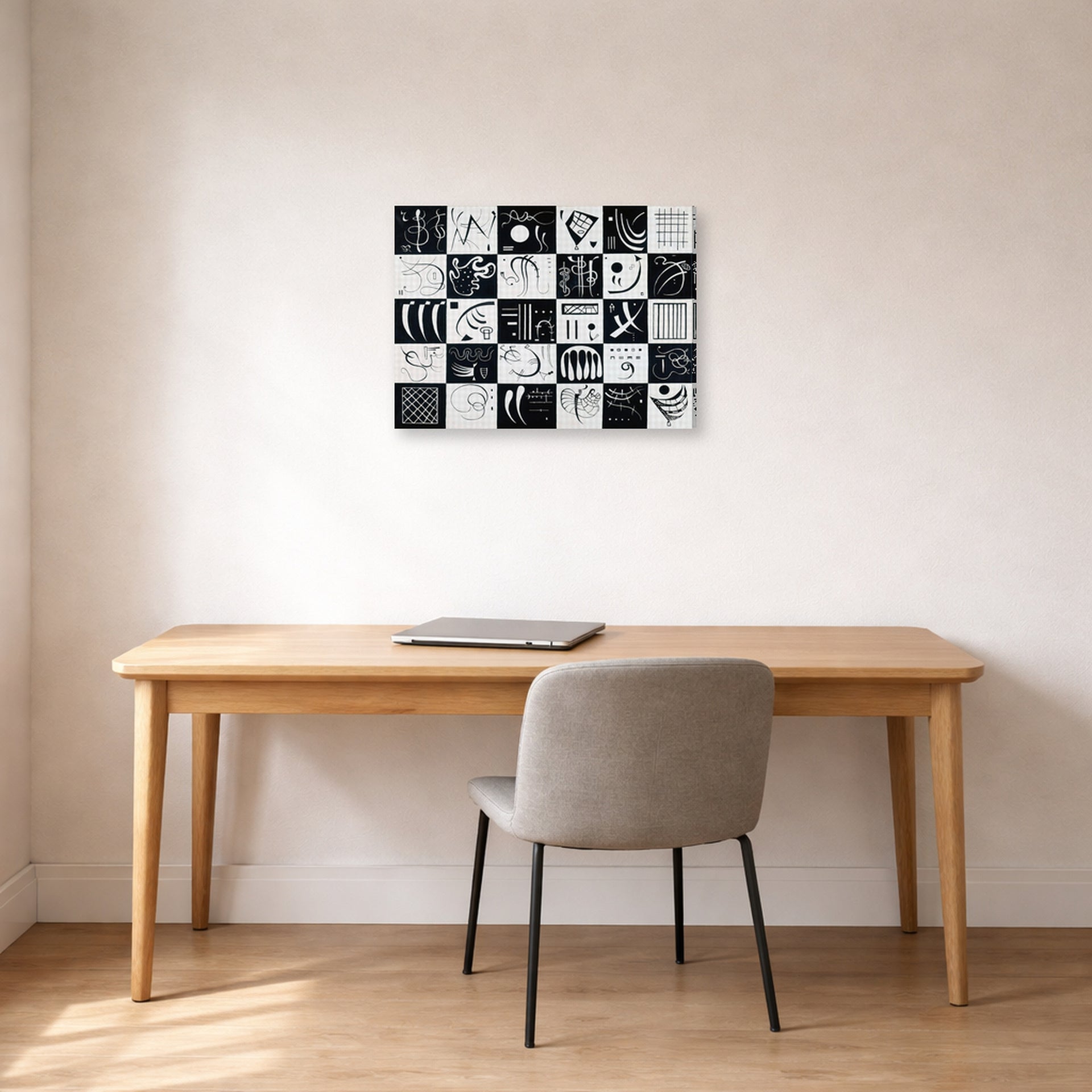 Gallery-wrapped canvas print of Wassily Kandinsky's Trente displayed on a wall in an office