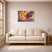Gallery-wrapped canvas print of Wassily Kandinsky's Yellow Red Blue displayed on a wall in a living room