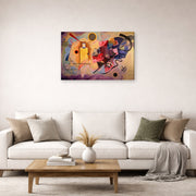 Gallery-wrapped canvas print of Wassily Kandinsky's Yellow Red Blue displayed on a wall in a living room