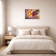 Unframed poster print of Wassily Kandinsky's Yellow Red Blue displayed on a wall in a bedroom