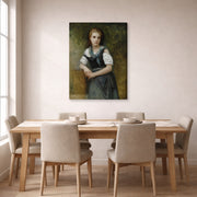 Gallery-wrapped canvas print of William-Adolphe Bouguereau's A Study for the Secret displayed on a wall in a dining room