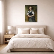 Unframed poster print of William-Adolphe Bouguereau's A Study for the Secret displayed on a wall in a bedroom