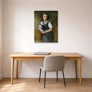 Unframed poster print of William-Adolphe Bouguereau's A Study for the Secret displayed on a wall in a office