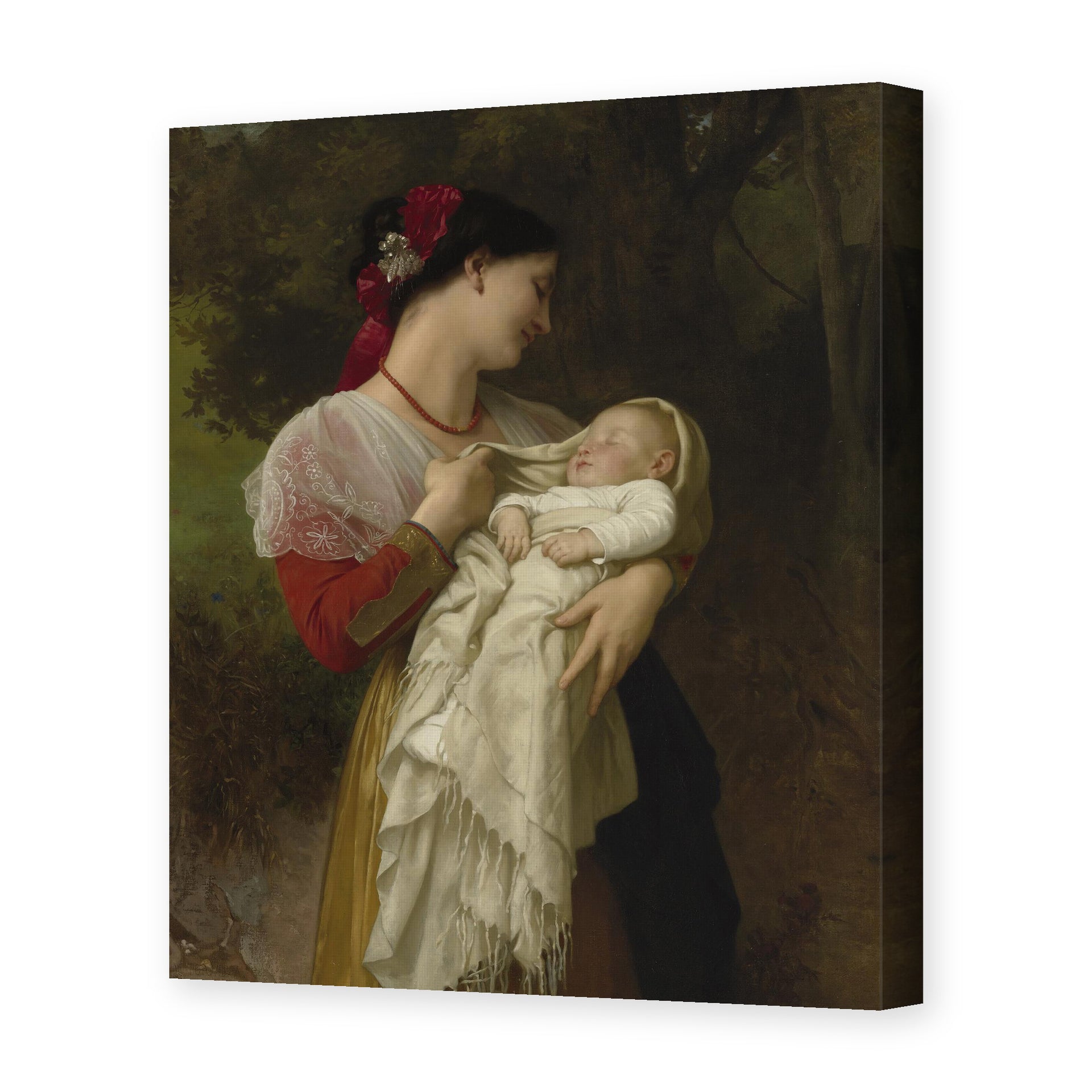 William-Adolphe Bouguereau's 'Admiration Maternelle' painting reproduced as a gallery-wrapped canvas print