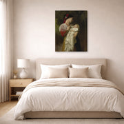 Gallery-wrapped canvas print of William-Adolphe Bouguereau's Admiration Maternelle displayed on a wall in a bedroom