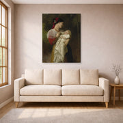 Gallery-wrapped canvas print of William-Adolphe Bouguereau's Admiration Maternelle displayed on a wall in a living room