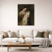 Gallery-wrapped canvas print of William-Adolphe Bouguereau's Admiration Maternelle displayed on a wall in a second living room setting
