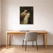 Unframed poster print of William-Adolphe Bouguereau's Admiration Maternelle displayed on a wall in a office