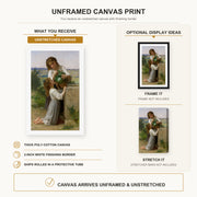 William-Adolphe Bouguereau - At the Fountain canvas print size comparison and framing display infographic