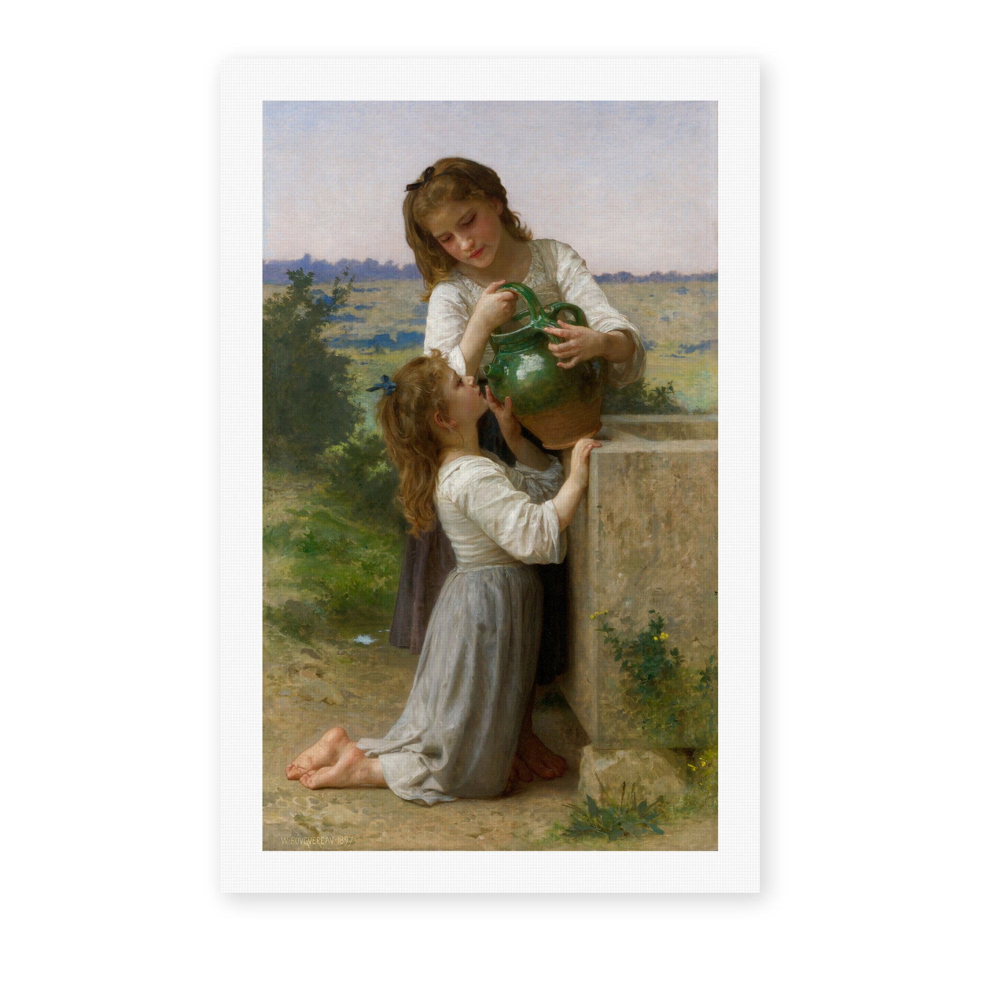 William-Adolphe Bouguereau's 'At the Fountain' painting reproduced as a rolled canvas print