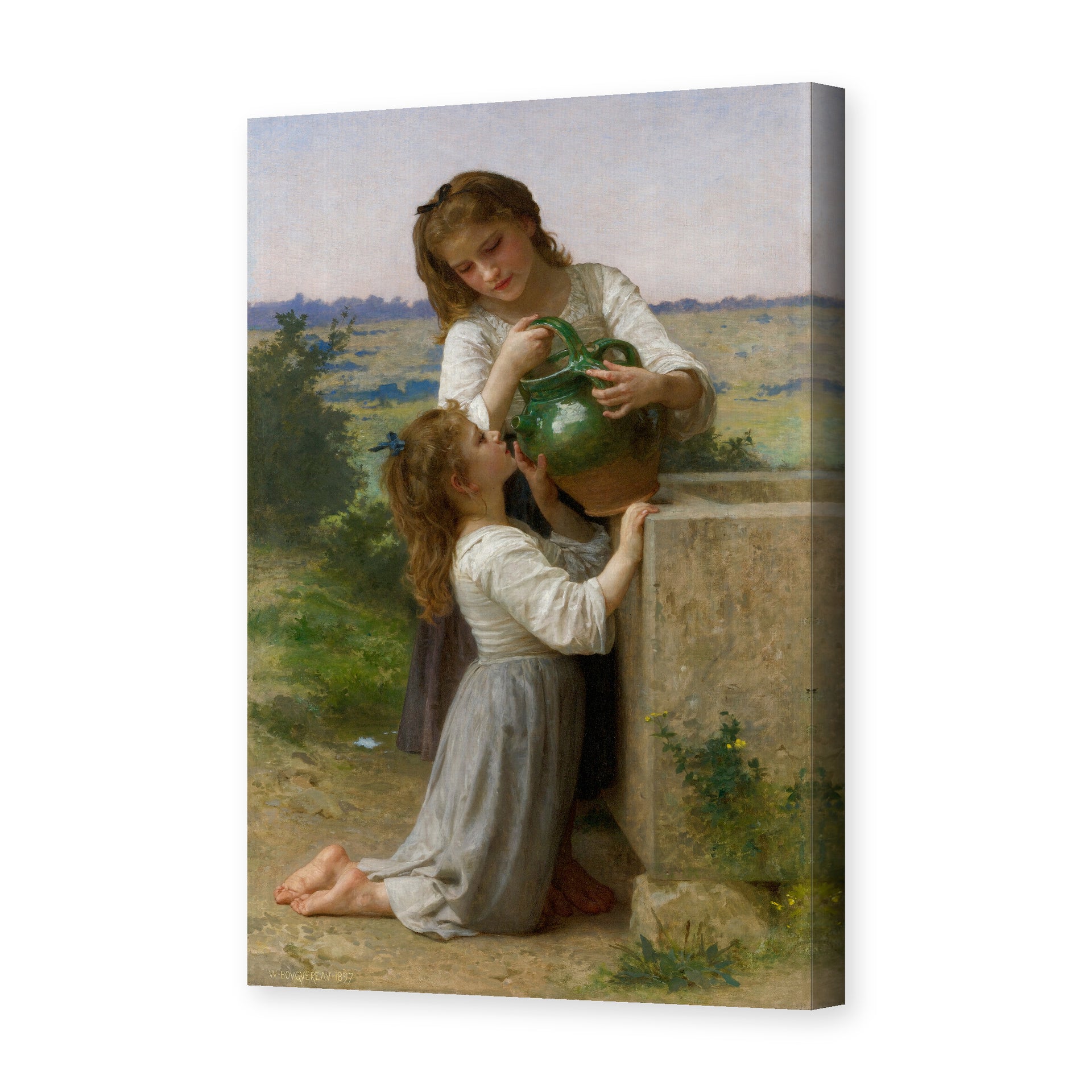 William-Adolphe Bouguereau's 'At the Fountain' painting reproduced as a gallery-wrapped canvas print