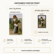 William-Adolphe Bouguereau - At the Fountain poster print size comparison and framing display infographic