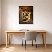 Gallery-wrapped canvas print of William-Adolphe Bouguereau's Dante and Virgil in Hell displayed on a wall in a office