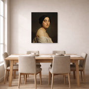 Gallery-wrapped canvas print of William-Adolphe Bouguereau's Disdain displayed on a wall in a dining room