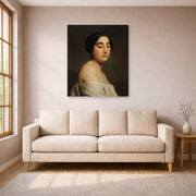 Gallery-wrapped canvas print of William-Adolphe Bouguereau's Disdain displayed on a wall in a living room