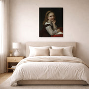 Gallery-wrapped canvas print of William-Adolphe Bouguereau's Distraction displayed on a wall in a bedroom