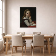 Gallery-wrapped canvas print of William-Adolphe Bouguereau's Distraction displayed on a wall in a dining room