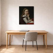 Gallery-wrapped canvas print of William-Adolphe Bouguereau's Distraction displayed on a wall in a office