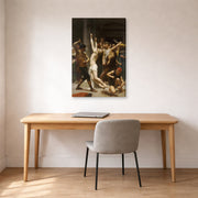 Gallery-wrapped canvas print of William-Adolphe Bouguereau's Flagellation of Our Lord Jesus Christ displayed on a wall in a office